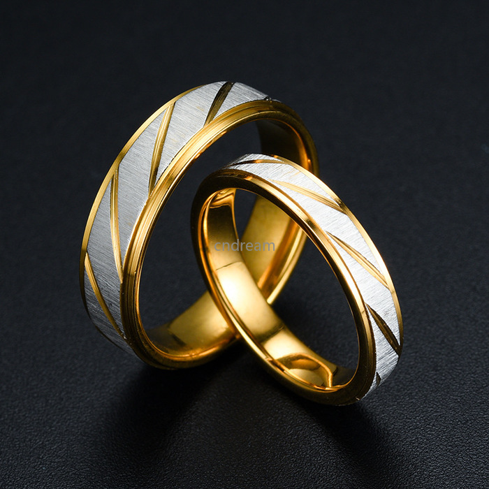 

6mm Stainless Steel Gold Line Ring Band Finger Couple Rings for Women Men Fashion Jewelry Will and Sandy