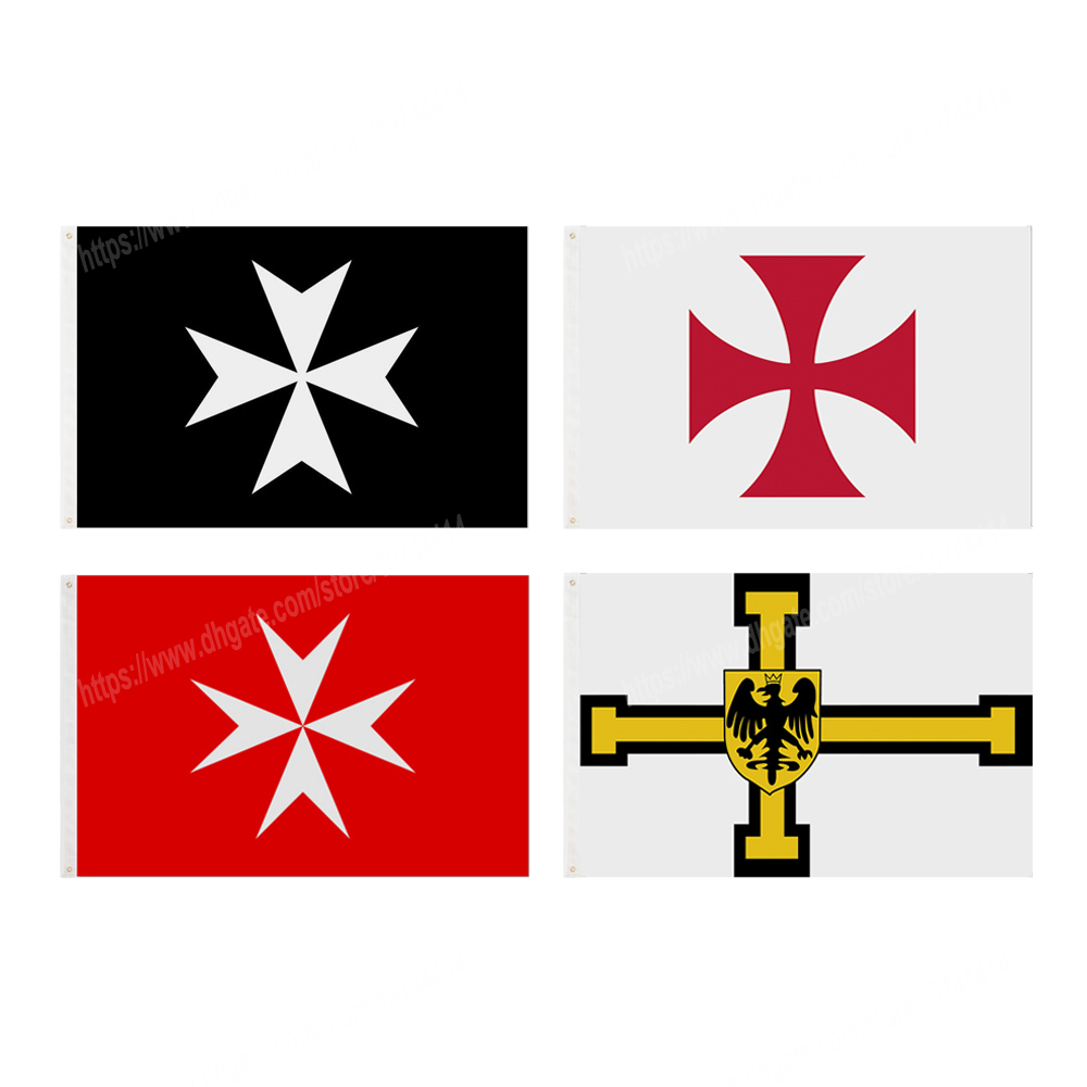 

Knights Team Flag 3X5FT 90X150CM Custom Banner Brass Metal Holes Grommets Malta Templar Saint John Teutonic Order can be Customized