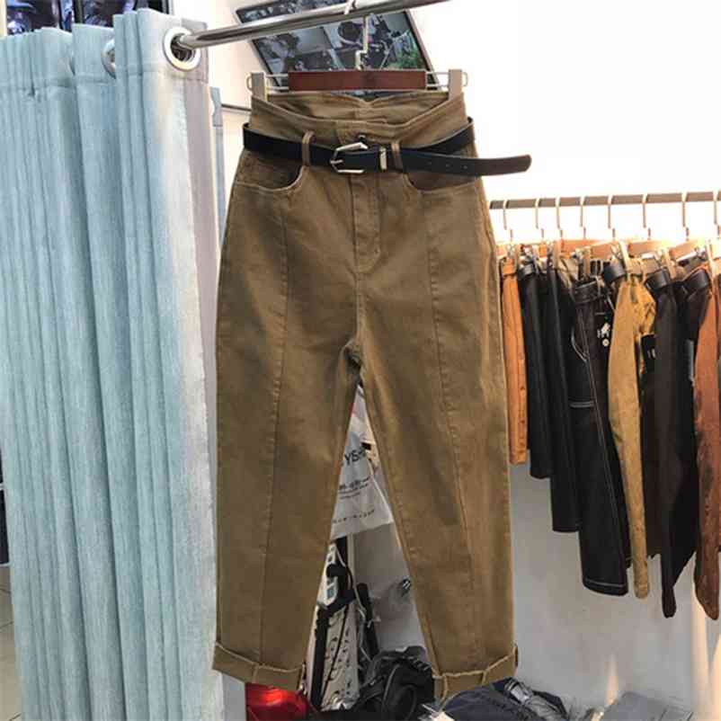 

Spring Autumn Fashion Women Jeans Plus Size All-matched Casual Cotton Denim Harem Pants Ladies Loose Khaki S506 210629