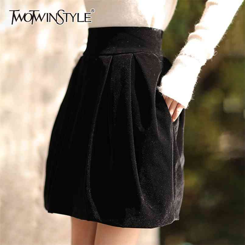 

Velour Minimalist Skirt For Female High Waist Black Mini Casual A Line Skirts Women Fashion Clothing Style 210521