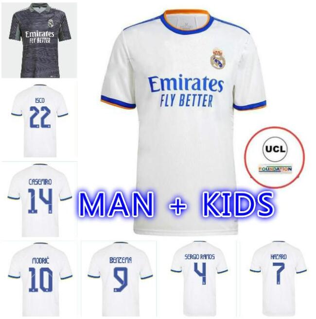

Real Madrid soccer jersey BENZEMA Camiseta Hombre Primera Equipación Blanca 2021 22 HAZARD ASENSIO CASEMIRO SERGIO RAMOS Football shirt Kit Size, Blue