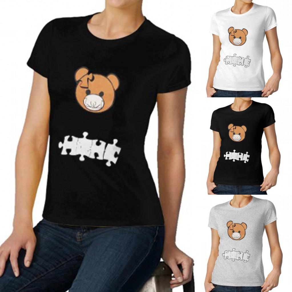 

2021 Spring Summer Women's Tops Tees T-Shirt Mens Bear Print T-Shirts Fashion Casual Puzzle short sleeves FS9211, White