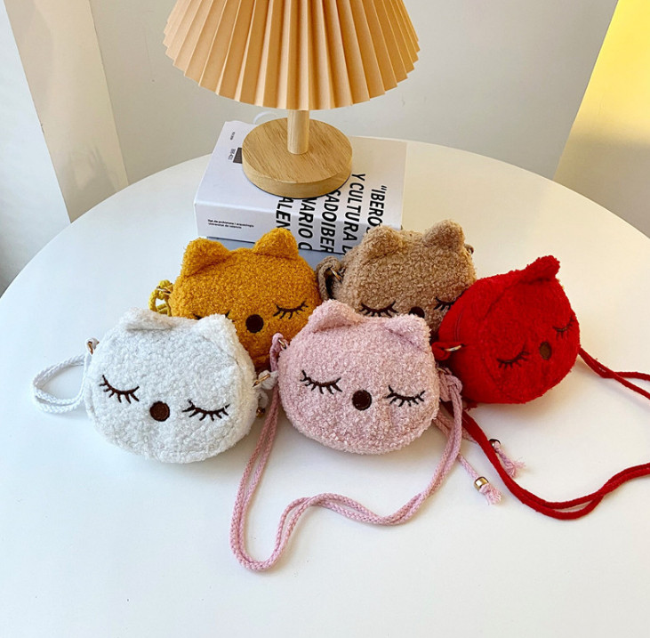 

Children cute plush cat purse baby girls cartoon animal messenger wallet fashion kids single shoulder casual bag Q3306, Mix colors