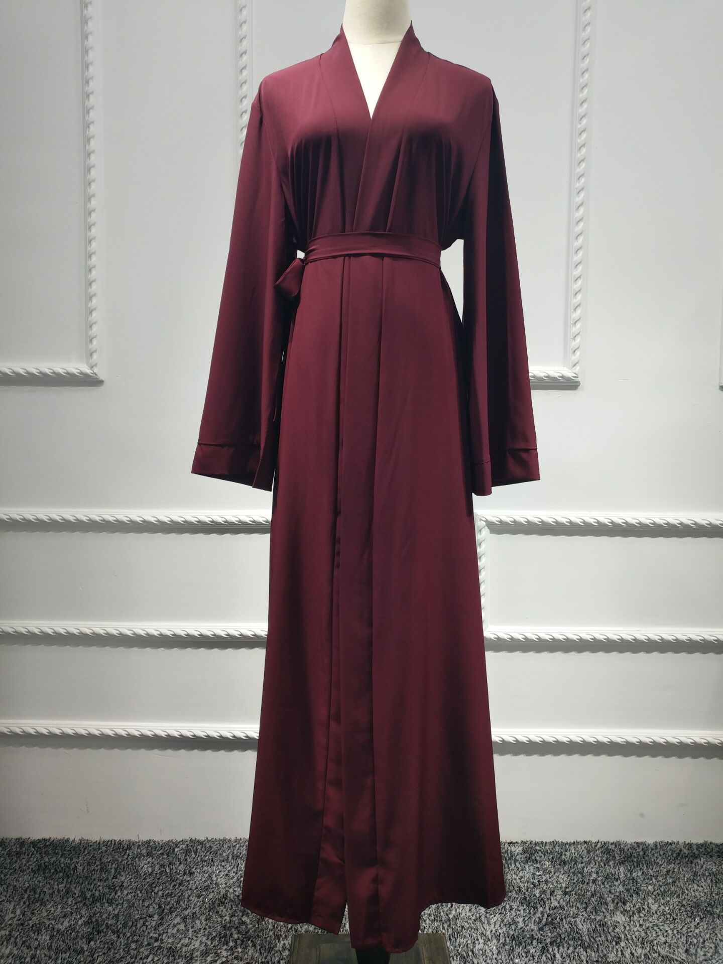 

New Muslim Open Abaya Dress Women Long Sleeve Lace-up Kaftan Hijab Robe Solid Color Long Dresses Dubai Arabic Islamic Clothing