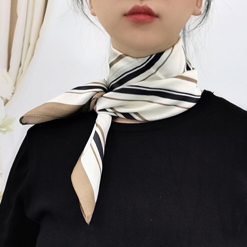 

Scarves 2021 Women Stripe Silk Scarf Hijab Square Headband Foulard Lady Shawls Wraps Print Office Small Neck Kerchief Bandana