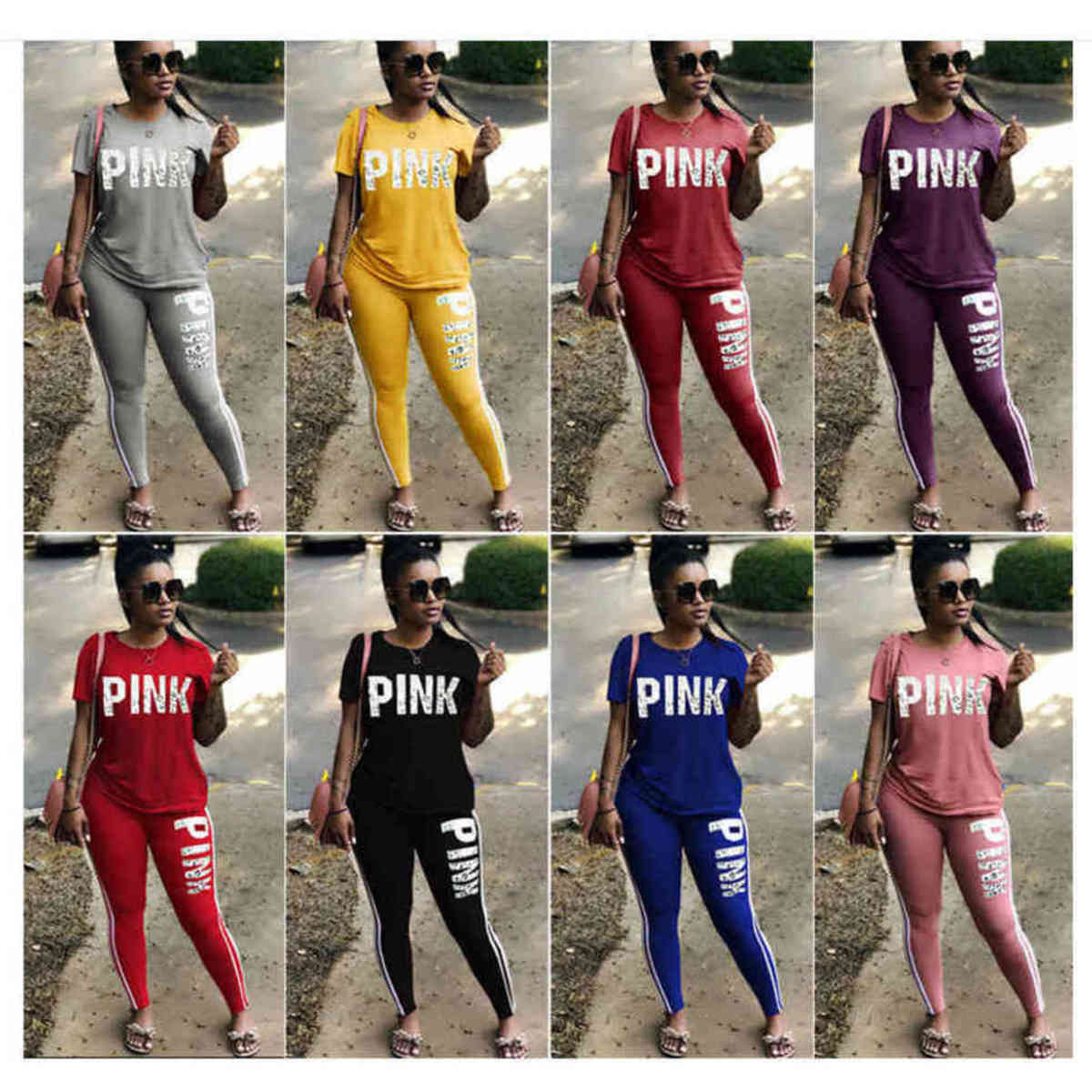 

Women Designers Clothes 2021 two piece outfits tracksuits for summer sport suits Print Pink casual suit jogger sweat, Gray