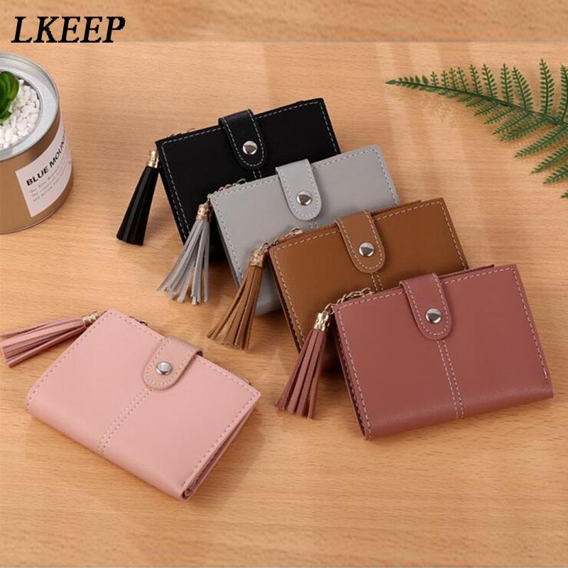 

Women's Tassel Wallets Cute Fashion Short PU Leather Zip Wallet Coin Card Holder Soft Phone Female Clutch, Red;black