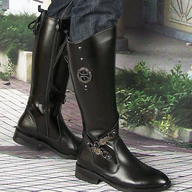 

boots botas militares de couro genuÃ­no, botas curtas cowboy com fivela ponta fina para inverno mqcz, Black