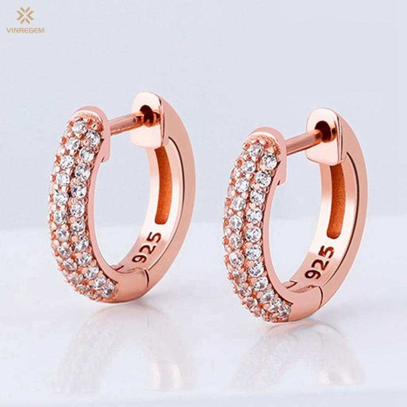 

Hoop & Huggie Vinregem 100% 925 Sterling Silver Created Moissanite Gemstone Fashion Hip-hop Style Women Earrings Fine Jewelry Wholesale, Golden;silver