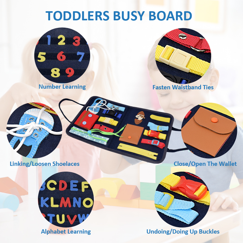 

Busy Board Baby Montessori Toy Buckle Sensory Board Early Educational Learning Toddlers Basic Life Skills Ntelligence Developing Zip Button Lace Up Training Tool