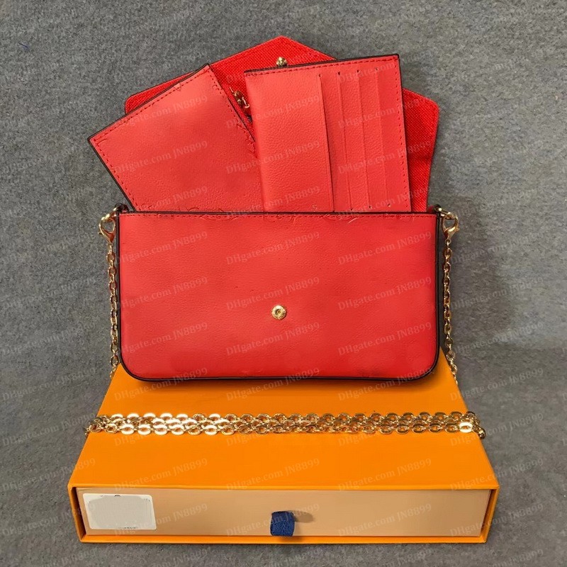 

Fashion Bags Designer Handbags Shoulder Bag Totes 3pcs set Accessories Messenger Chain Strap Cross Body Ladies Flap Purse Clutch With Dust bags JN8899, Classic embossed red