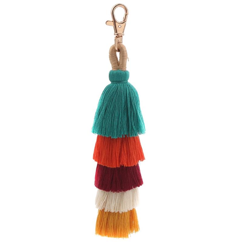 

Keychains DoreenBeads Cotton Keychain & Keyring Tassel Gold Yellow Green Multicolor Multilayer Style Romantic Charms 20cm(7 7/8"), 1 Piece
