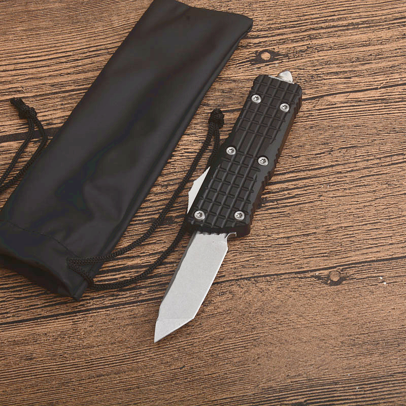 

High End Small AUTO Tactical Knife D2 Stone Wash Tanto Point Blade 6061-T6 Handle EDC Pocket Knives