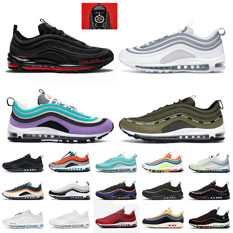 

NIK Cushions 2021 Women Mens Runnning Shoes 97 MSCHF Lil Nas X Satan Sneakers Air AirMax Max White Grey Off UNDEFEATED Green Trainers, #9 have day 36-45