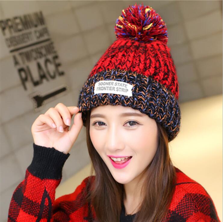 

Cute fur ball to keep warm in winter hats caps GSZM005 Fashion Wool mixed color ladies knitted hat, Mix colors