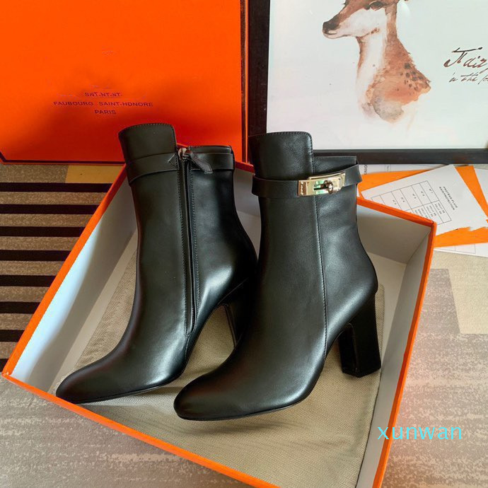 Bottes Rois brossées pour femmes, chaussures d'extérieur en cuir de vache, en Nylon, avec pochette amovible, noires, à la mode, 2021