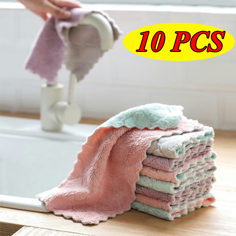 10PCS Kitchen Wash Dish Cloth Absorbent Microfiber Towel Tableware Cleaning Wiping Rags Non-stick Oil Napkin Home Tool-image-752805843