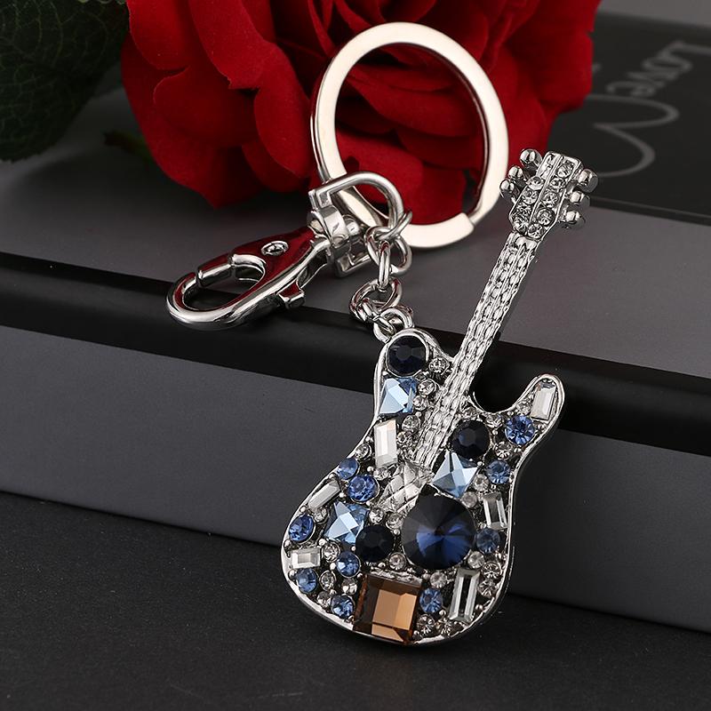 

Keychains 2021 Tinykenro Fashion Beautiful Rhinestone Crystal Gorgeous Small Guitar Metal Wallet Bag Keychain