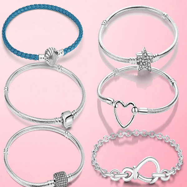 

925 Sterling Silver Heart Snake Chain Bracelet For Women Fit Original Charm Beads Jewelry Gift