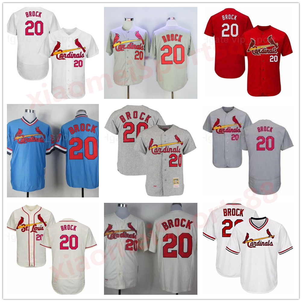 

Vintage Baseball 20 Lou Brock Retire Jersey Pullover Flexbase Cool Base Cooperstown Stitching Red White Grey Blue Beige Team Retro 1967, As shown in illustration