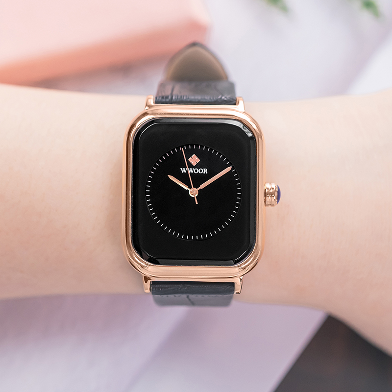 

WWOOR 2021 Womens Square Watches Top Brand Luxury Ladies Dress Quartz Wristwatch Fashion Black Leather Montre Femme Reloj Mujerg, White