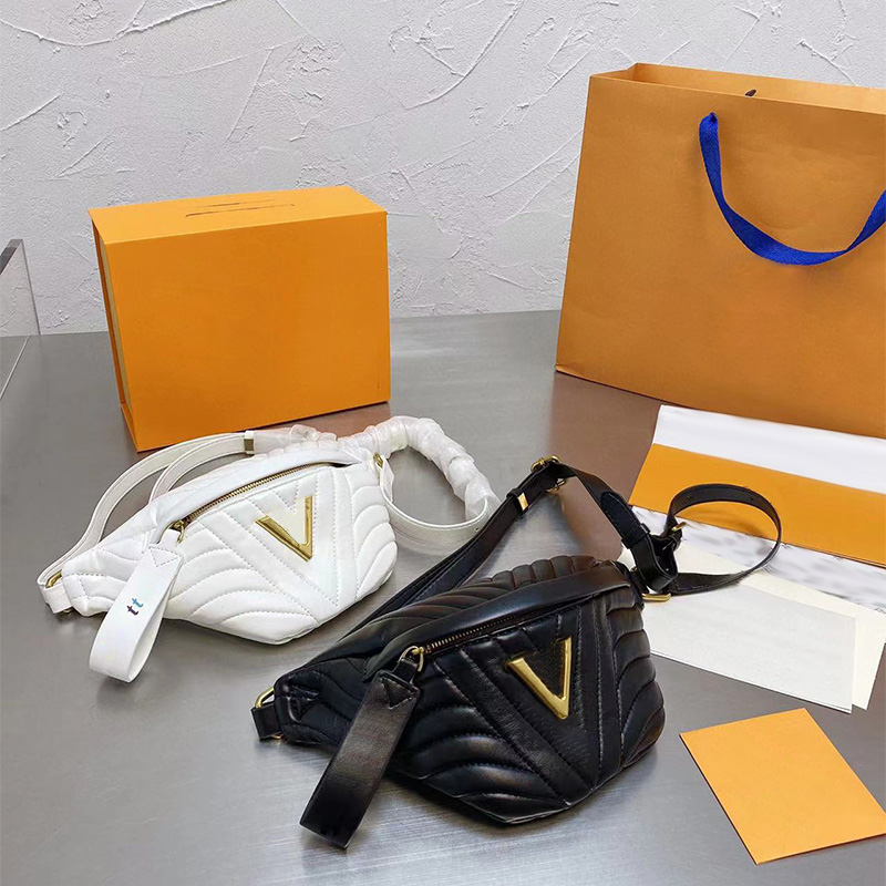 

Luxurys Women Cross body Bag Soft Leather Diagonal stripes color letter printing ladies Fashion Waist Chest bag With Folding Box, Make up for price