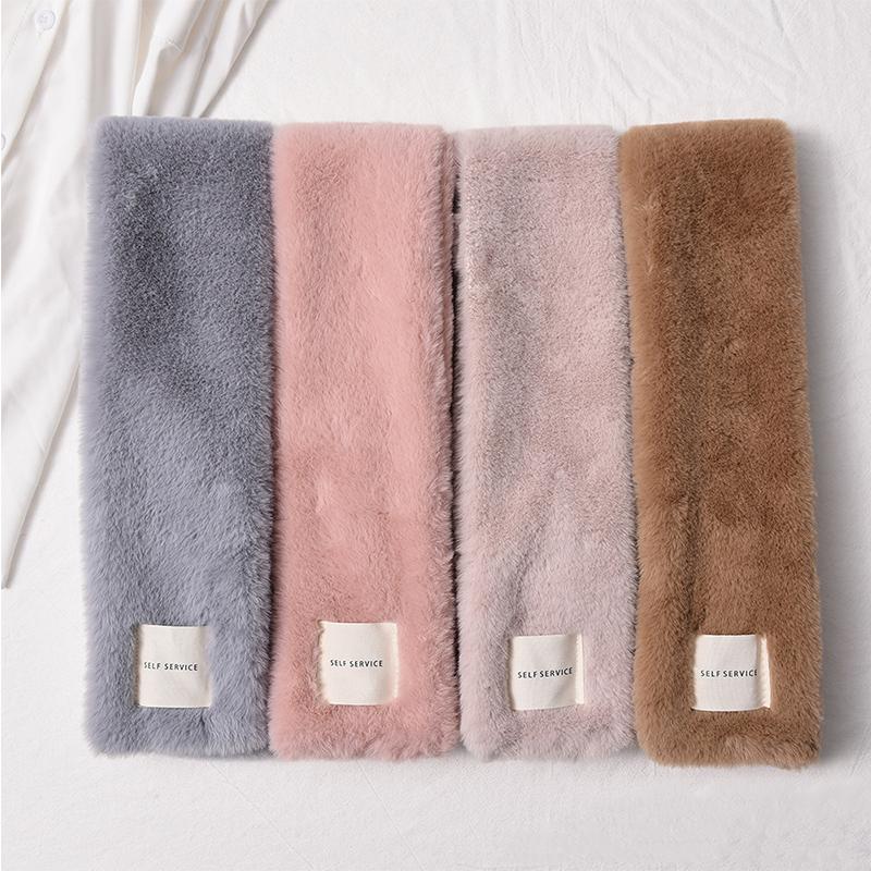 

Scarves High Quality Imitation Fur Scarf Women Winter Warm Thicken Solid Color Plush Crossed Collar Soft Faux, Blue;gray
