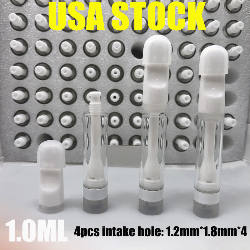 

Full Ceramic Vape Cartridges 1.0ML Atomizer 4pcs Intake Hole 1.2mm*1.8mm*4 USA STOCK Empty Snap Lock Tops Disposable Vapes Pen Carts for thi