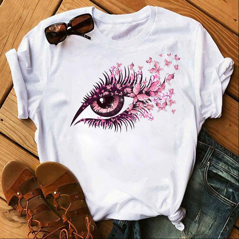 

Womens T Shirts Women Shirt Butterfly Eyes Print Tops Tee Casual Short Sleeve Female Harajuku Cute 90s Girls, White