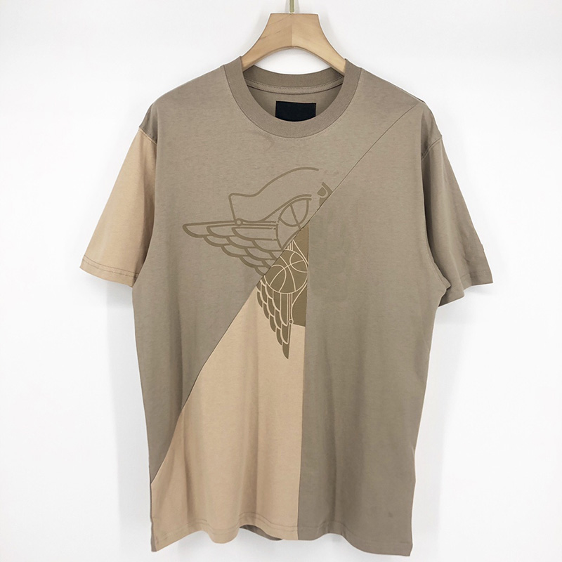 

21ss USA Basketball Collaborate Patchwork Tee Embroidery Skateboard Mens t shirt Women Street Casual Tshirt, Camel