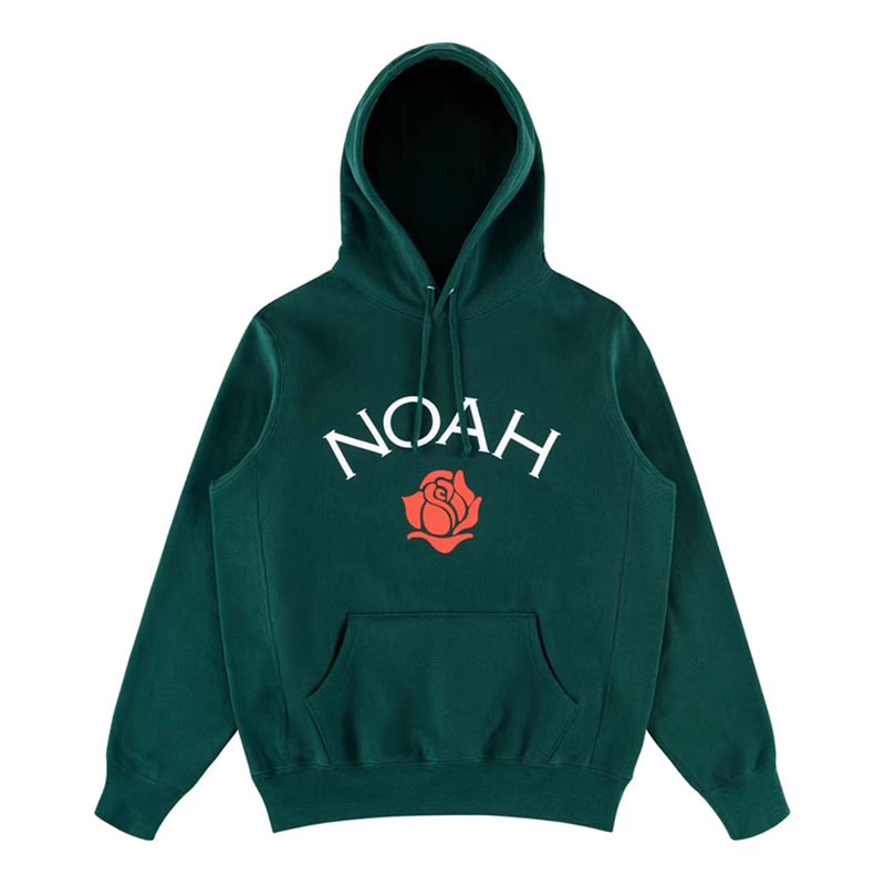 

Casual Cotton Noah Hoodie Couple Streetwear Thick Rose Print Green Splicing Embroidery Noah Pullover Sweatshirts C0401, 11