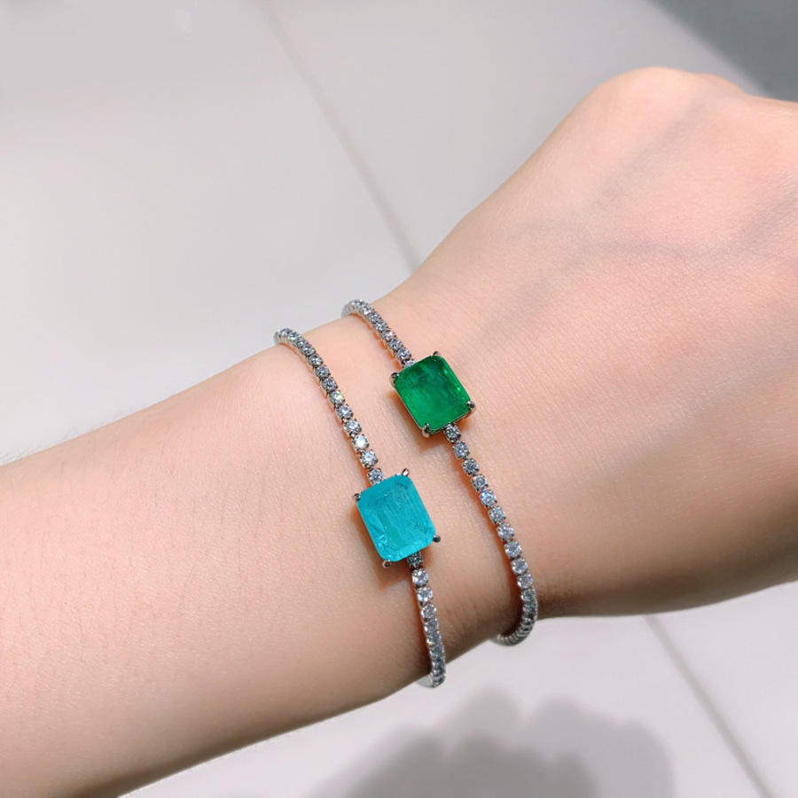 

Net Red Small Fresh Korean Fashion Simulation Emerald Imitation Palaiba Bracelet IR30, Golden;silver