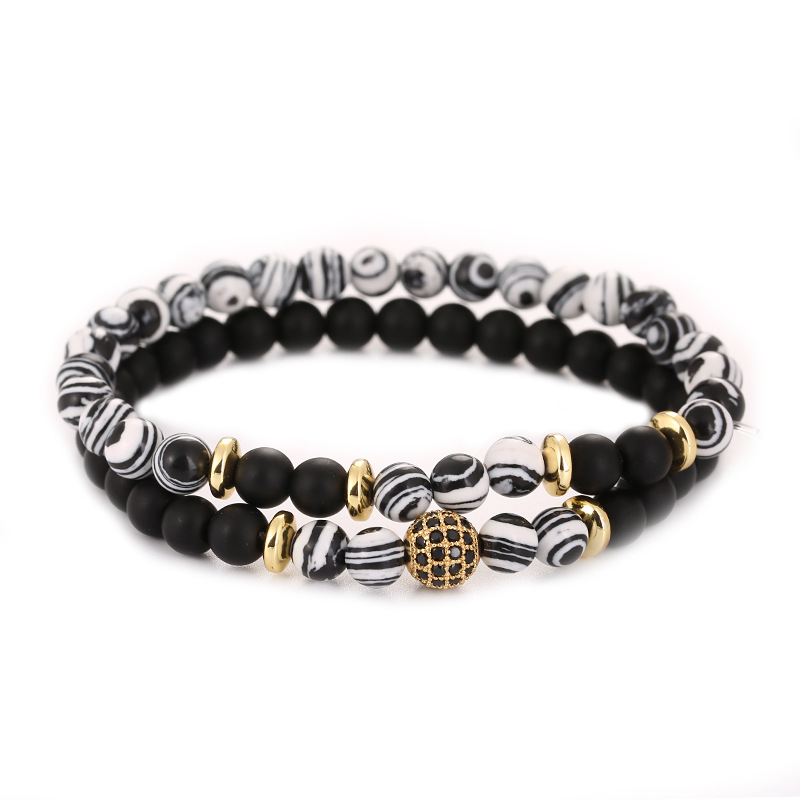 

New Popular 6MM Natural Stone Beaded Strands Bracelets for Mens Women Jewelry 2pcs/set