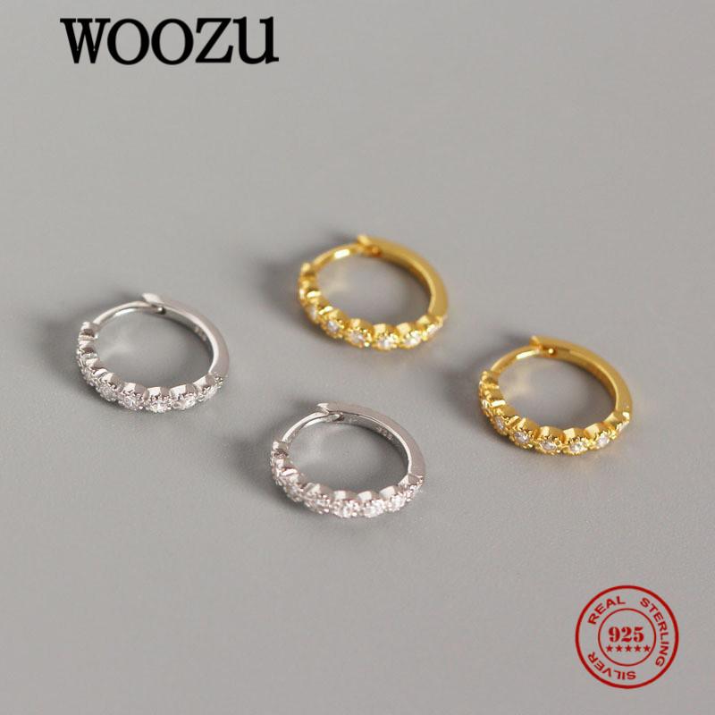 

Hoop & Huggie WOOZU Real 925 Sterling Silver Luxury Pave Crystal White Zircon Round Earrings For Women Party Bohemian Fine Jewelry Gifts