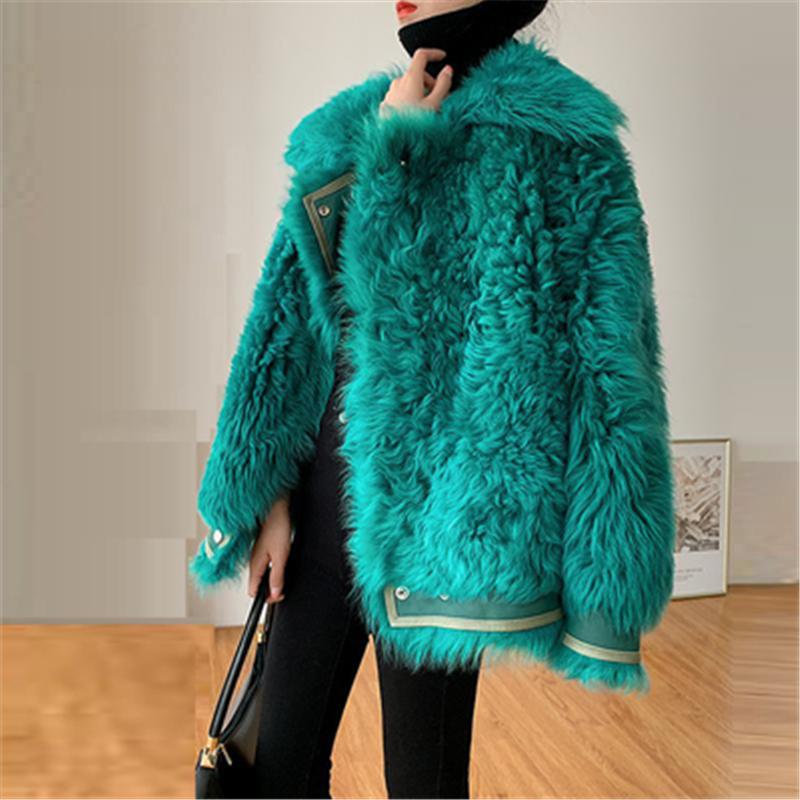 

Women's Fur & Faux 2021 Winter Fashion One Lamb Hair Female Locomotive Granule Sheep Shearing Circle Warm Coat Short Paragraph, Black