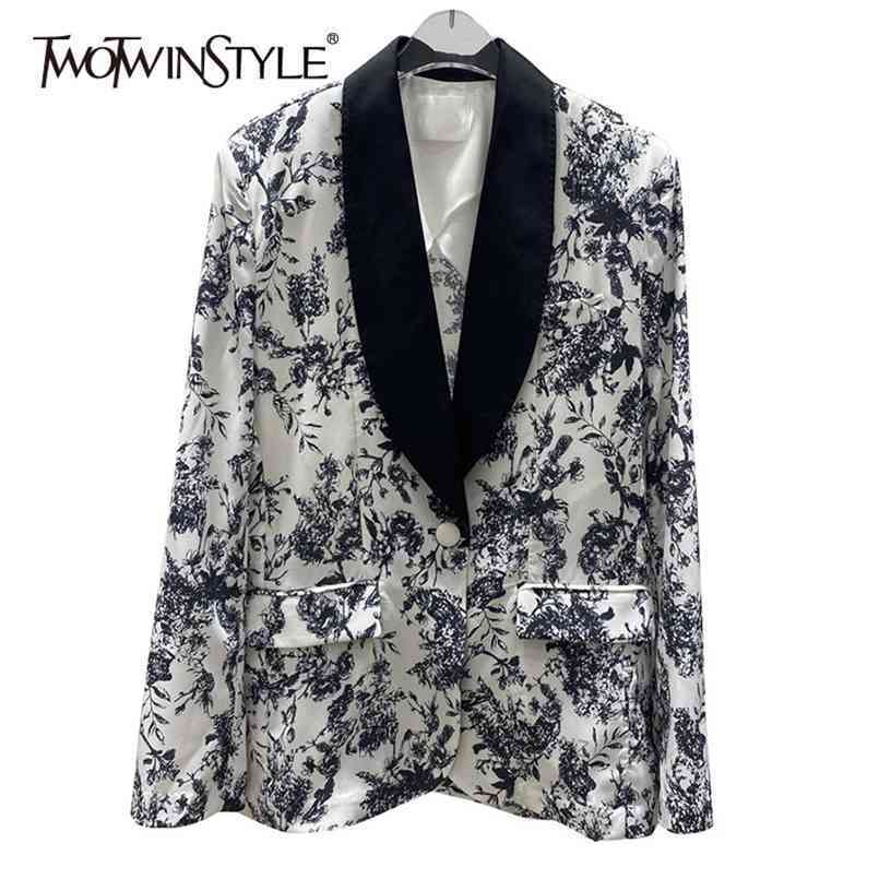 

Casual Printed Blazer For Women Notched Long Sleeve High Street Hit Color Blazers Female Fashion Clothes Spring 210524, Print
