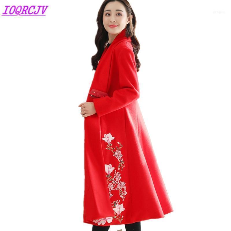 

Autumn Winter Women Woolen Jacket Coat Fashion Boutique Embroidery Cloth Outerwear Plus Size Loose IOQRCJV Q1381, Red