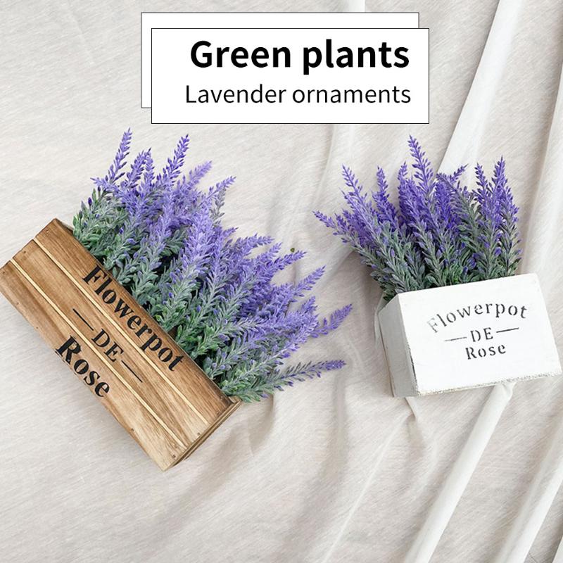 

Artificial Lavender Flower Pot Ornaments Wooden Box Potted Home Decoration Office Desk Indoor Simulation Green Plant Decorative Flowers & Wr, Style02