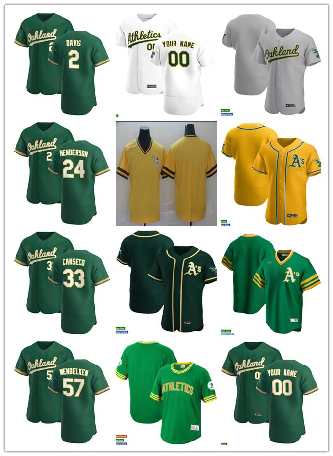 

Mens Womens Youth 57 J.B. Wendelken 24 Rickey Henderson 33 Jose Canseco 2 Khris Davis Custom Baseball Jersey Blank green yellow white, Colour