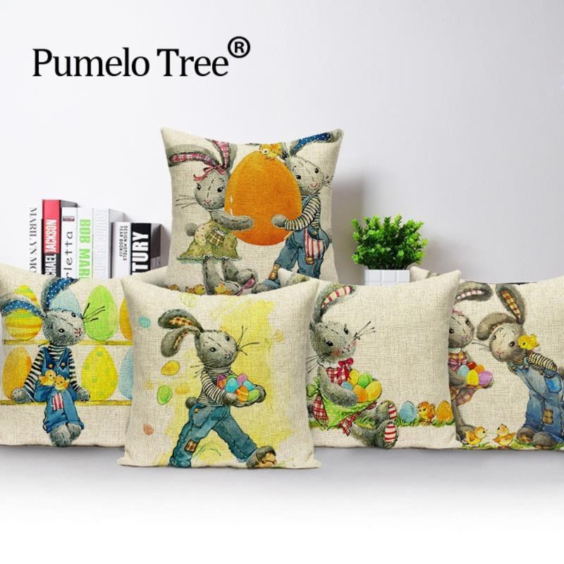 

Happy Easter Eggs Cover Decorative Pillows For Sofa Seat Cushion Cartoon 45x45cm Home Decor Cojines Cushion/Decorative Pillow