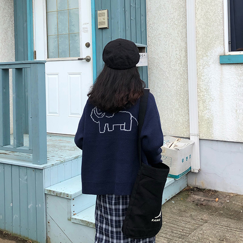 

2 colors knitted sweater Cardigan Womens korean style Knit Sweater Women cartoon warm Jacket Coat Autumn (F1375), Black;brown