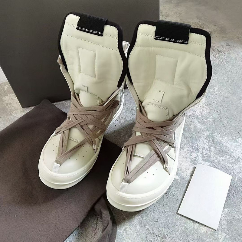 

High top 22ss geobasket genuine leather cross shoelace Boots handmade customized high street rock punk botas, Black