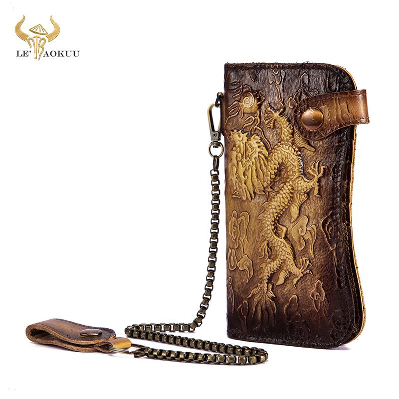 

Wallets Male Crazy Horse Leather Dargon Emboss Fashion Men's Business Card Holder Chain Long Organizer Wallet Purse Design Clutch 1088, Red;black