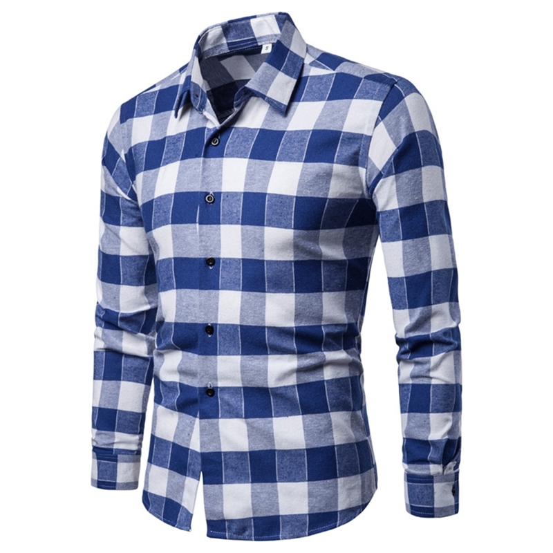 Spring new men&#039;s casual slim Plaid Long Sleeve Shirt-image-707045308