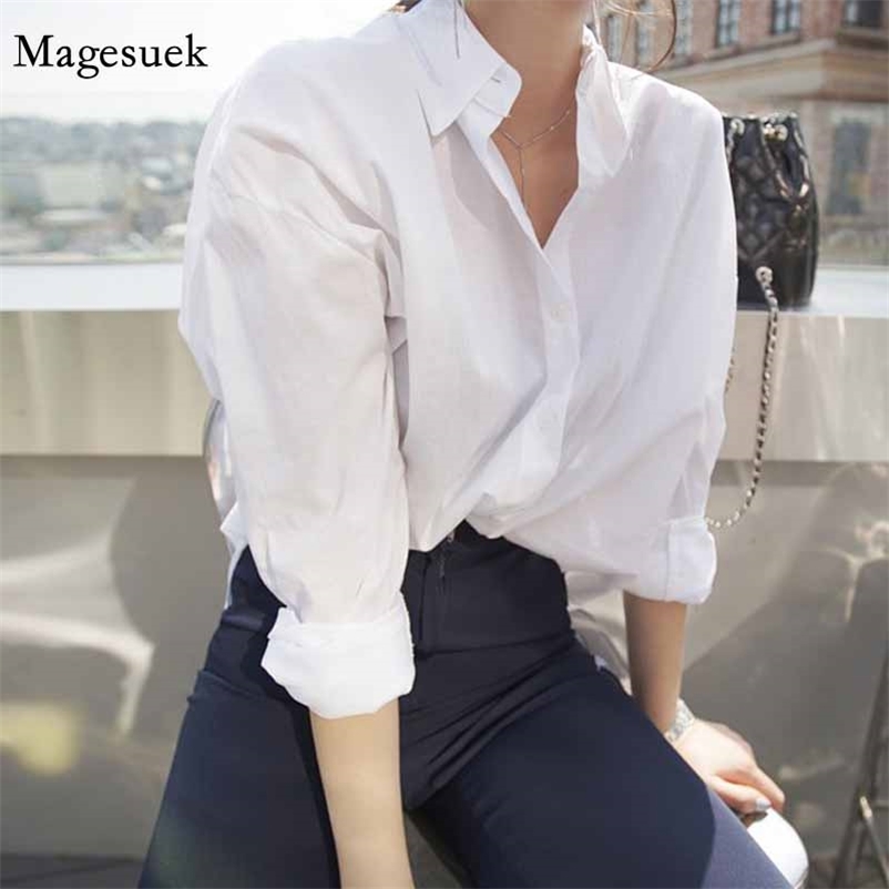 

Loose Batwing Sleeve Button Up Long Blouse Feminina Korean Style Blusas Arrival Women Solid Turn-down Collar White Shirt 11274 210518