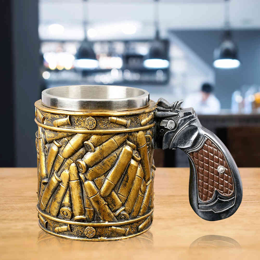 Creative Mugs Revolver Tankard Mug With Round Shells Mugs Retro Beer Cup Birthday Christmas Halloween Gift 450ml-image-689860059
