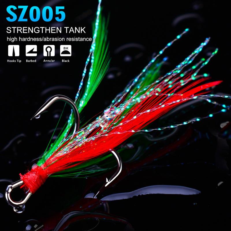 

Fishing Gear Wild Treble Hook With Feather Pendant Barbed Three Anchor Fishhook Wholesale Hooks