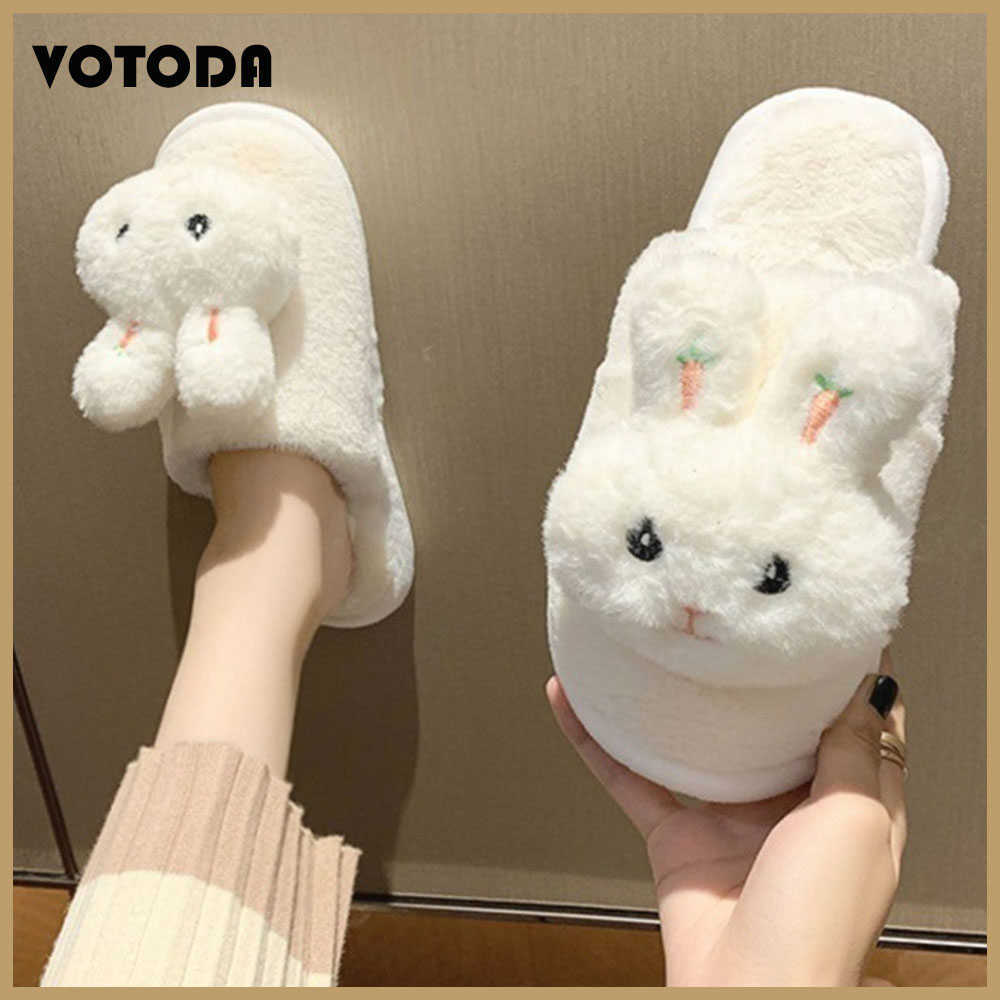

Winter Women Warm Plush Home Slippers Cute Cartoon Rabbit Slippers Lady Indoor Flat Flip Flops Casual Soft Non-Slip Female Shoes H0827, Deep blue