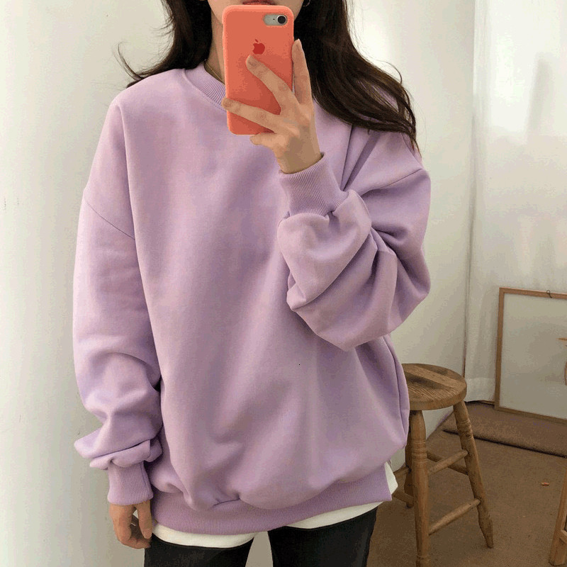 

women's hoodies & sweatshirts solid color women pullovers autumn new korean fashion ins wind 0-neck long sleeve womens pullove, Black