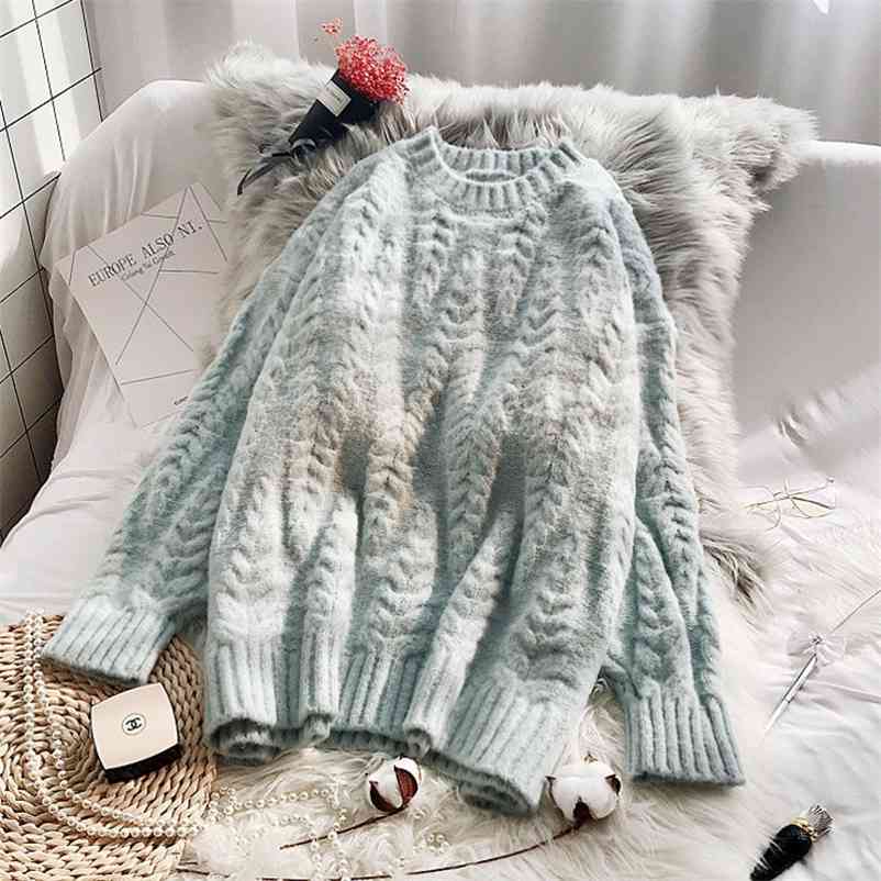 

Autumn Winter Oversize Mink Cashmere Sweater Poullovers Women Batwing Sleeve Female Casual Warm Fur Jumper 210519, Blue